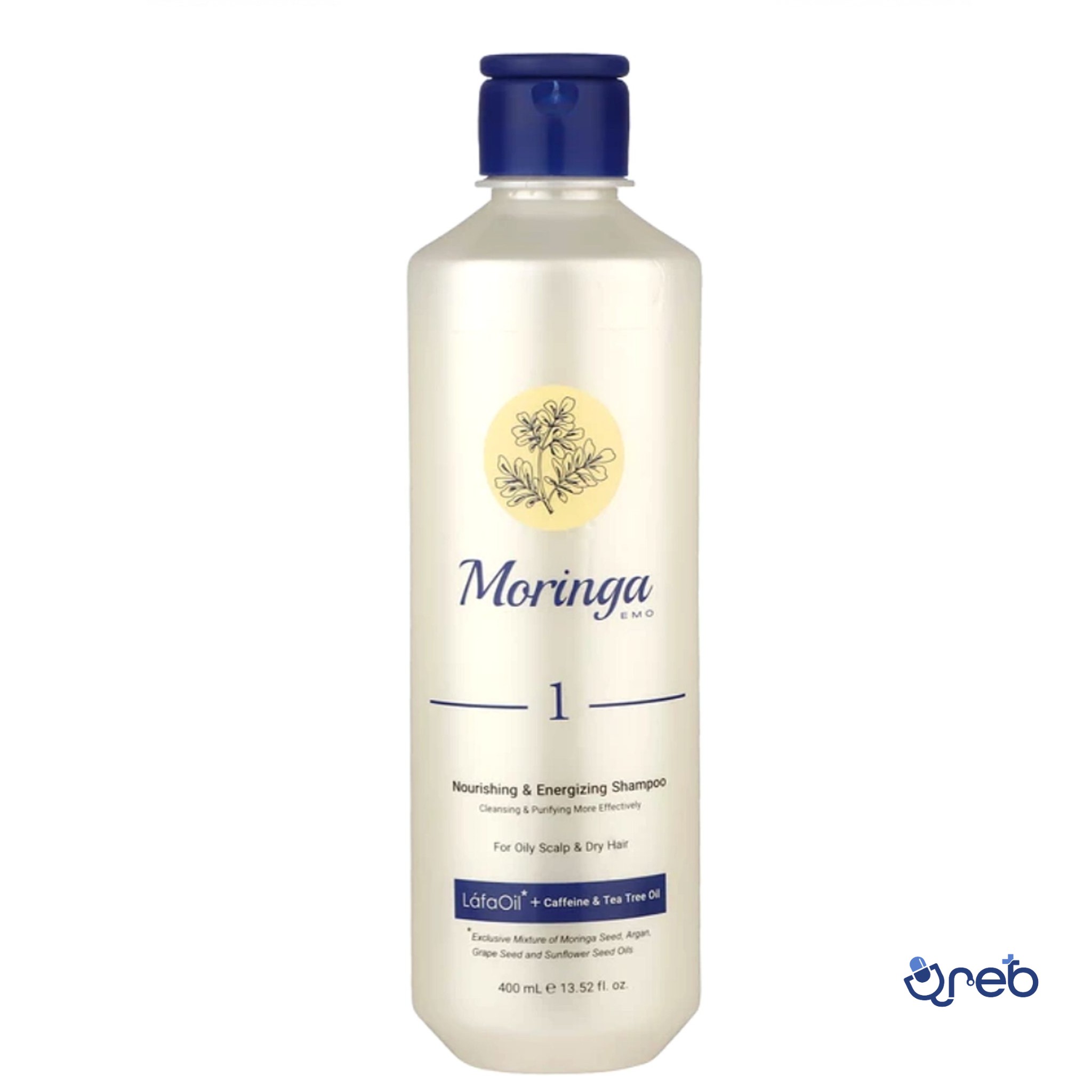 شامپو مغذی و انرژی‌بخش1 مورینگا امو مناسب پوست سر چرب و مو خشک حجم 400 میلی لیتر