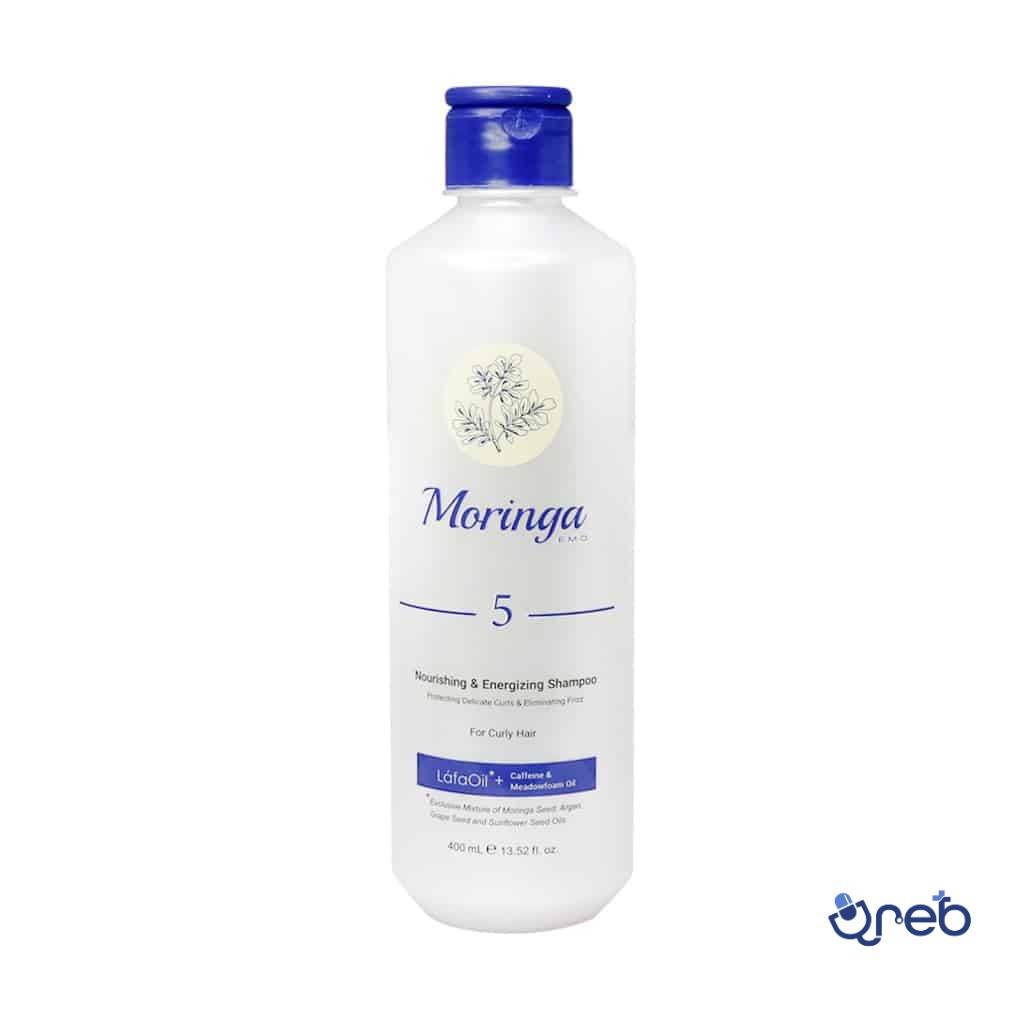 شامپو مغذی و انرژی بخش 5 مورینگا امو مناسب موهای فر  400میلی لیتر