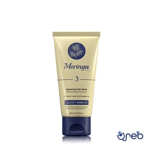 ماسک مو ترمیم کننده 3 مورینگا امو مناسب موهای کراتینه و آسیب دیده 200 میلی لیتر